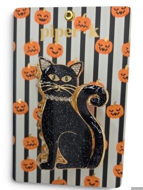Piper K Sparkling Black Glitter Cat Gold Tone Metal Claw Clip